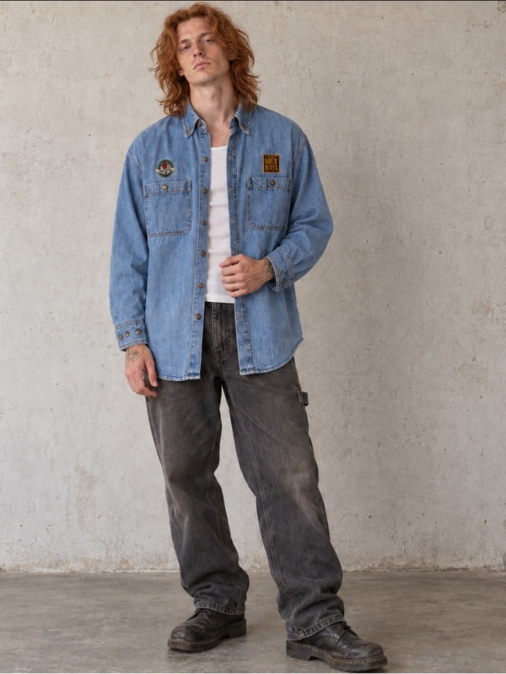 Vintage Made in Canada AERO Grimm’s Brew House Oversized Denim Workwear Shirt M